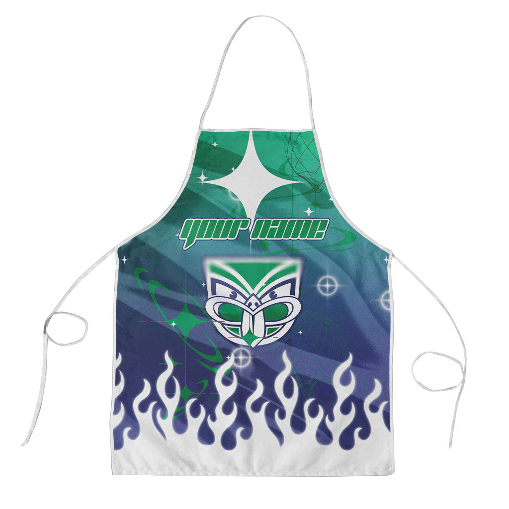 Personalized New Zealand Warriors Apron Y2K Grunge Aesthetic With Cyber Flames and Starburst Graphics