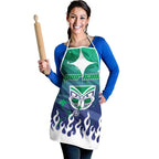 Personalized New Zealand Warriors Apron Y2K Grunge Aesthetic With Cyber Flames and Starburst Graphics