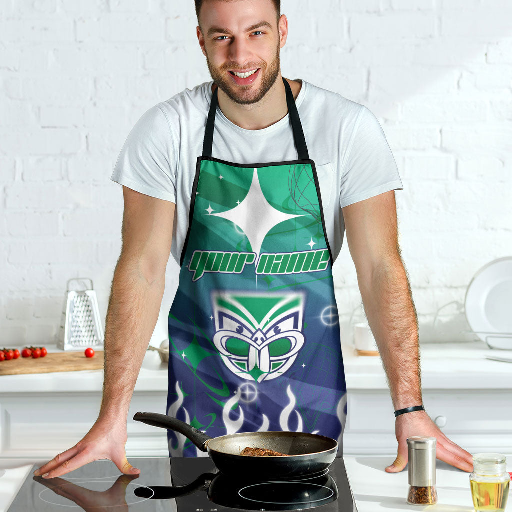 Personalized New Zealand Warriors Apron Y2K Grunge Aesthetic With Cyber Flames and Starburst Graphics