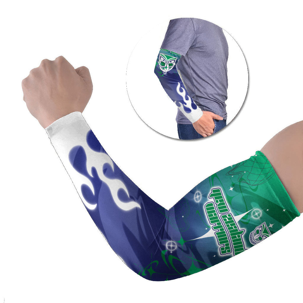 Personalized New Zealand Warriors Arm Sleeves Y2K Grunge Aesthetic With Cyber Flames and Starburst Graphics