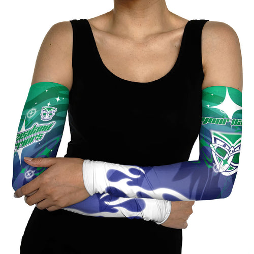 Personalized New Zealand Warriors Arm Sleeves Y2K Grunge Aesthetic With Cyber Flames and Starburst Graphics