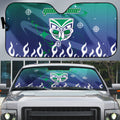 Personalized New Zealand Warriors Auto Sun Shade Y2K Grunge Aesthetic With Cyber Flames and Starburst Graphics