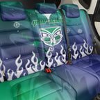 Personalized New Zealand Warriors Back Car Seat Cover Y2K Grunge Aesthetic With Cyber Flames and Starburst Graphics