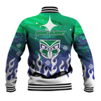 Personalized New Zealand Warriors Baseball Jacket Y2K Grunge Aesthetic With Cyber Flames and Starburst Graphics