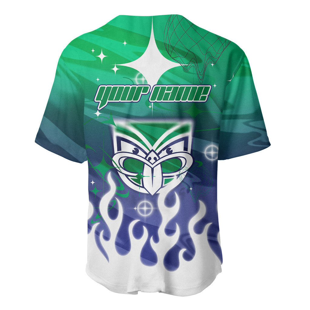 Personalized New Zealand Warriors Baseball Jersey Y2K Grunge Aesthetic With Cyber Flames and Starburst Graphics