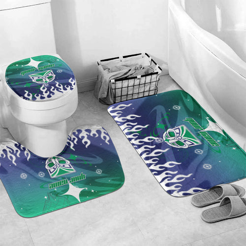 Personalized New Zealand Warriors Bathroom Set Y2K Grunge Aesthetic With Cyber Flames and Starburst Graphics
