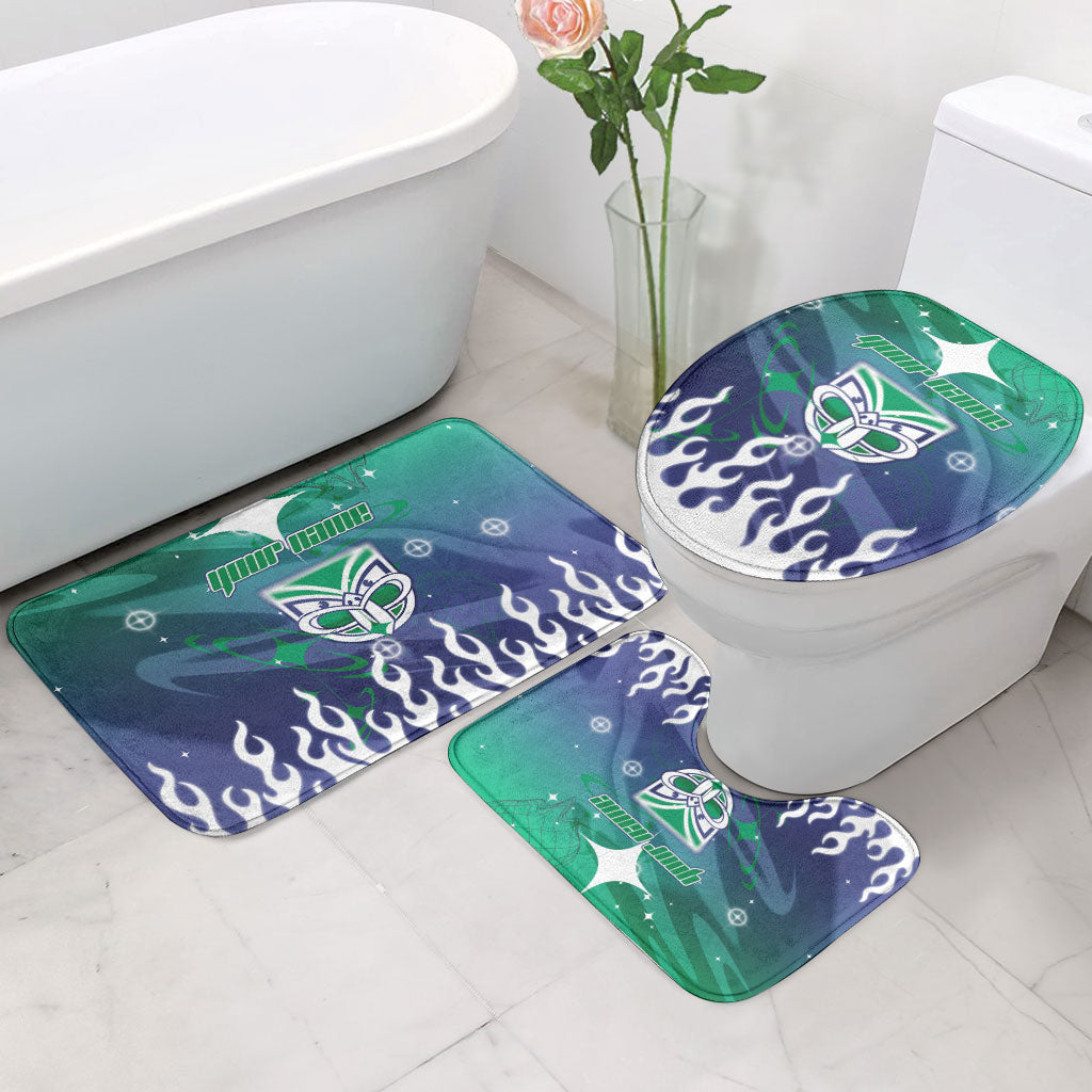 Personalized New Zealand Warriors Bathroom Set Y2K Grunge Aesthetic With Cyber Flames and Starburst Graphics