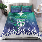 Personalized New Zealand Warriors Bedding Set Y2K Grunge Aesthetic With Cyber Flames and Starburst Graphics
