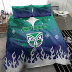 Personalized New Zealand Warriors Bedding Set Y2K Grunge Aesthetic With Cyber Flames and Starburst Graphics