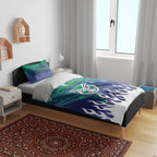 Personalized New Zealand Warriors Bedding Set Y2K Grunge Aesthetic With Cyber Flames and Starburst Graphics