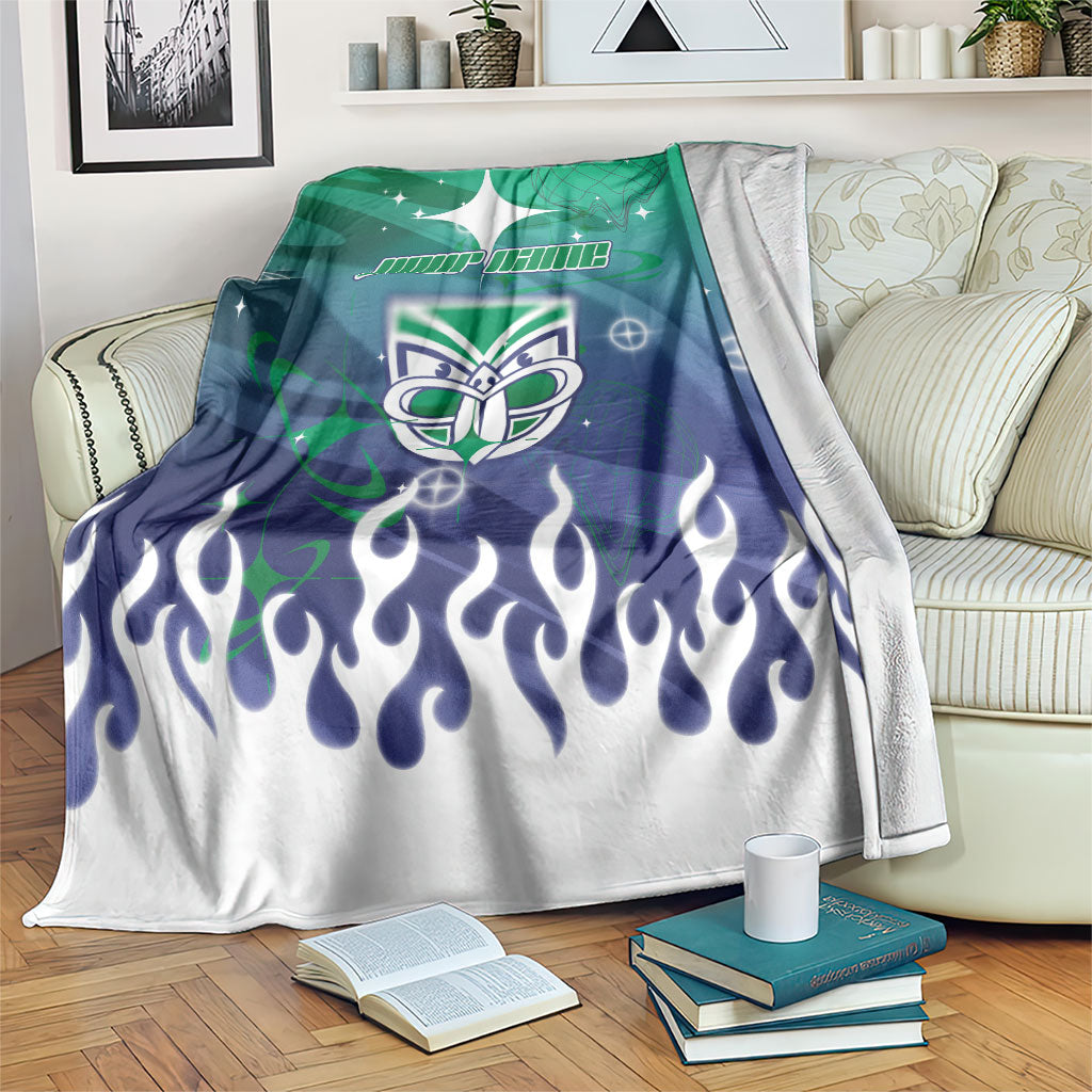 Personalized New Zealand Warriors Blanket Y2K Grunge Aesthetic With Cyber Flames and Starburst Graphics
