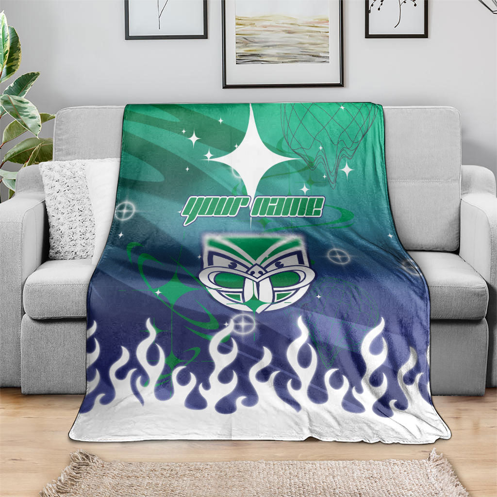 Personalized New Zealand Warriors Blanket Y2K Grunge Aesthetic With Cyber Flames and Starburst Graphics