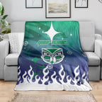 Personalized New Zealand Warriors Blanket Y2K Grunge Aesthetic With Cyber Flames and Starburst Graphics