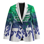 Personalized New Zealand Warriors Blazer Y2K Grunge Aesthetic With Cyber Flames and Starburst Graphics