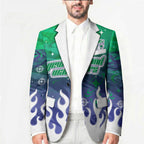 Personalized New Zealand Warriors Blazer Y2K Grunge Aesthetic With Cyber Flames and Starburst Graphics
