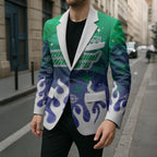 Personalized New Zealand Warriors Blazer Y2K Grunge Aesthetic With Cyber Flames and Starburst Graphics