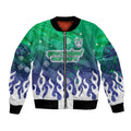 Personalized New Zealand Warriors Bomber Jacket Y2K Grunge Aesthetic With Cyber Flames and Starburst Graphics