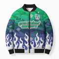 Personalized New Zealand Warriors Bomber Puffer Jacket Y2K Grunge Aesthetic With Cyber Flames and Starburst Graphics