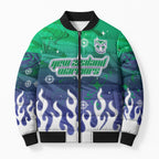 Personalized New Zealand Warriors Bomber Puffer Jacket Y2K Grunge Aesthetic With Cyber Flames and Starburst Graphics