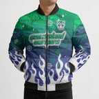 Personalized New Zealand Warriors Bomber Puffer Jacket Y2K Grunge Aesthetic With Cyber Flames and Starburst Graphics