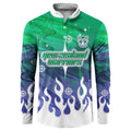 Personalized New Zealand Warriors Button Sweatshirt Y2K Grunge Aesthetic With Cyber Flames and Starburst Graphics