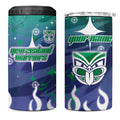Personalized New Zealand Warriors 4 in 1 Can Cooler Tumbler Y2K Grunge Aesthetic With Cyber Flames and Starburst Graphics