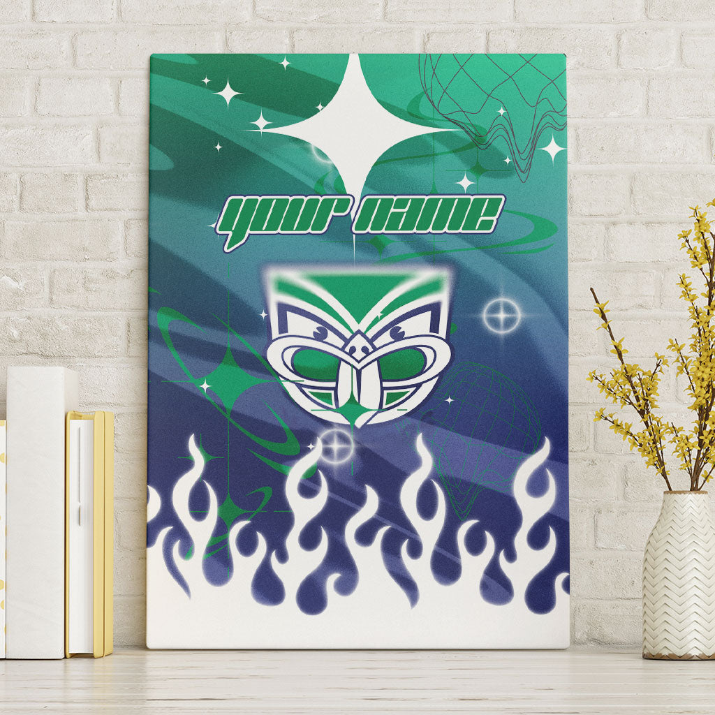 Personalized New Zealand Warriors Canvas Wall Art Y2K Grunge Aesthetic With Cyber Flames and Starburst Graphics
