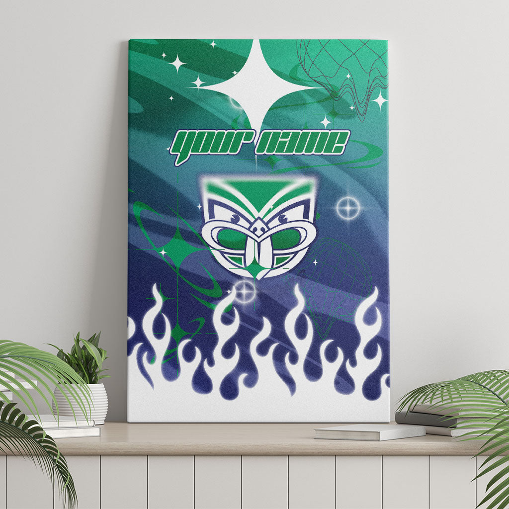 Personalized New Zealand Warriors Canvas Wall Art Y2K Grunge Aesthetic With Cyber Flames and Starburst Graphics