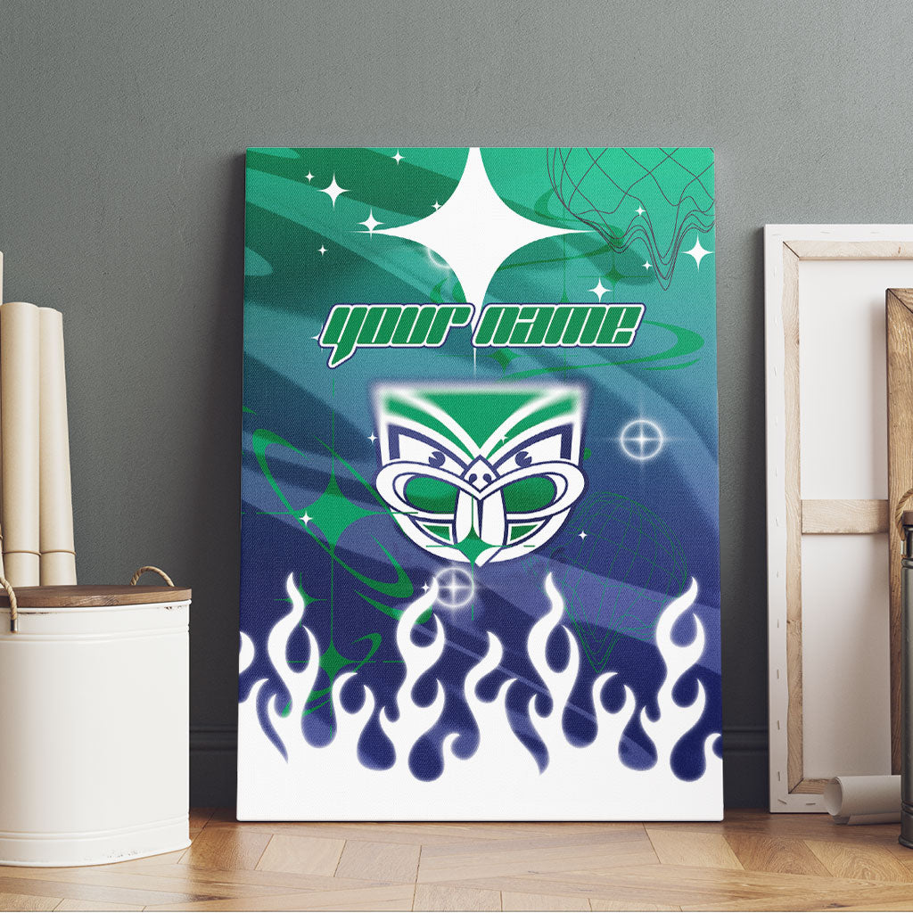 Personalized New Zealand Warriors Canvas Wall Art Y2K Grunge Aesthetic With Cyber Flames and Starburst Graphics