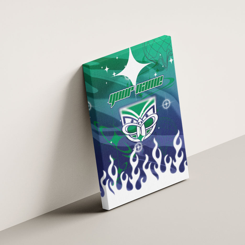 Personalized New Zealand Warriors Canvas Wall Art Y2K Grunge Aesthetic With Cyber Flames and Starburst Graphics