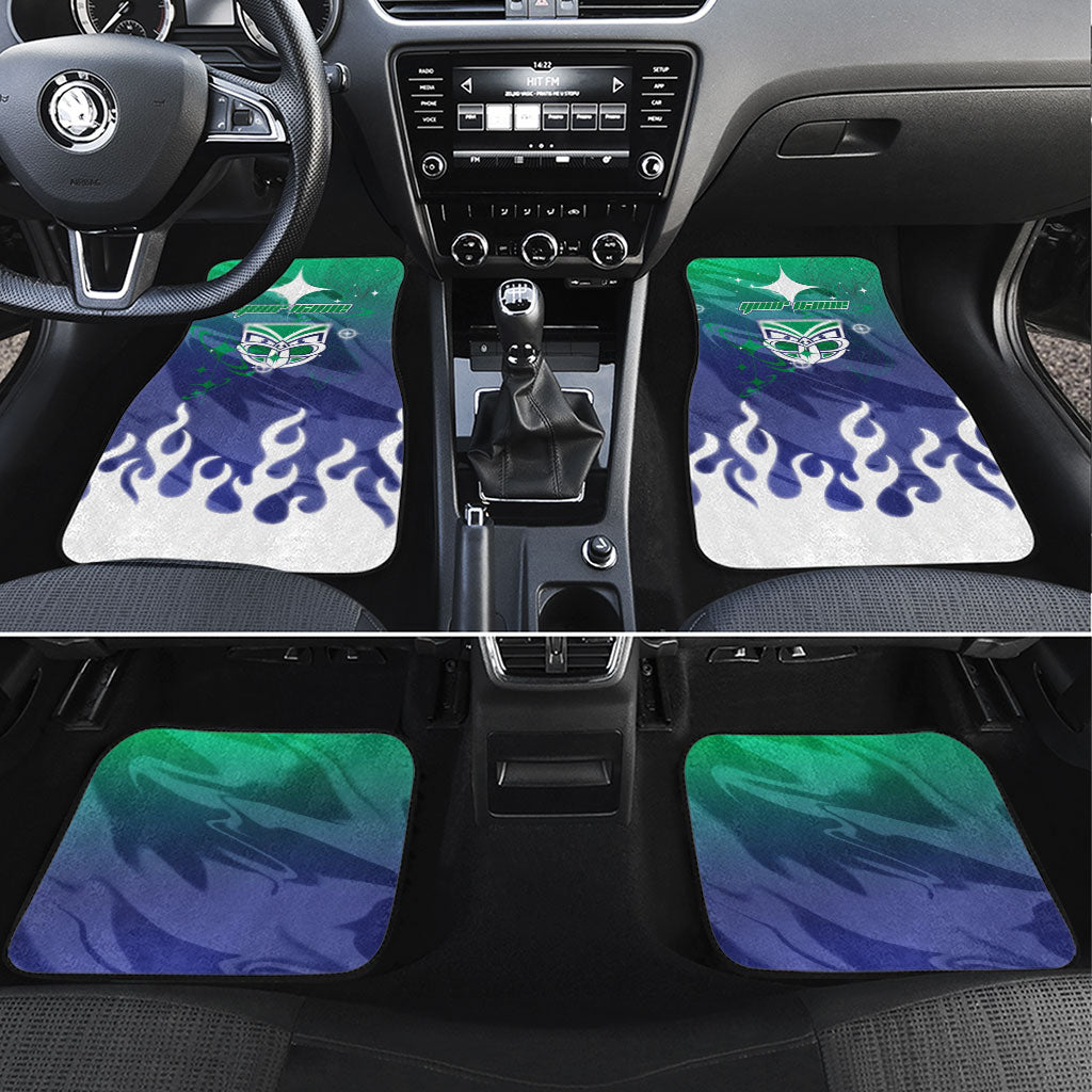 Personalized New Zealand Warriors Car Mats Y2K Grunge Aesthetic With Cyber Flames and Starburst Graphics