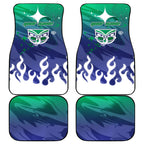 Personalized New Zealand Warriors Car Mats Y2K Grunge Aesthetic With Cyber Flames and Starburst Graphics