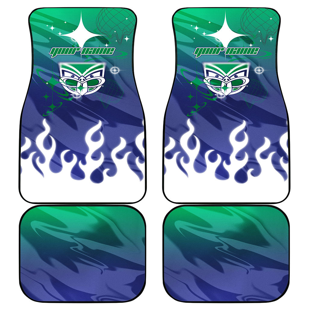 Personalized New Zealand Warriors Car Mats Y2K Grunge Aesthetic With Cyber Flames and Starburst Graphics