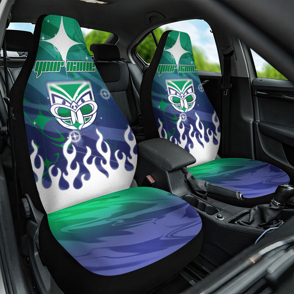 Personalized New Zealand Warriors Car Seat Cover Y2K Grunge Aesthetic With Cyber Flames and Starburst Graphics
