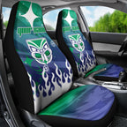 Personalized New Zealand Warriors Car Seat Cover Y2K Grunge Aesthetic With Cyber Flames and Starburst Graphics