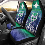 Personalized New Zealand Warriors Car Seat Cover Y2K Grunge Aesthetic With Cyber Flames and Starburst Graphics