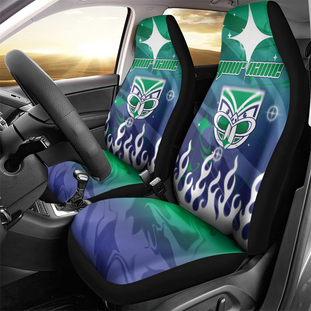Personalized New Zealand Warriors Car Seat Cover Y2K Grunge Aesthetic With Cyber Flames and Starburst Graphics