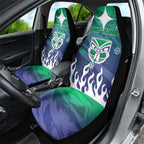Personalized New Zealand Warriors Car Seat Cover Y2K Grunge Aesthetic With Cyber Flames and Starburst Graphics