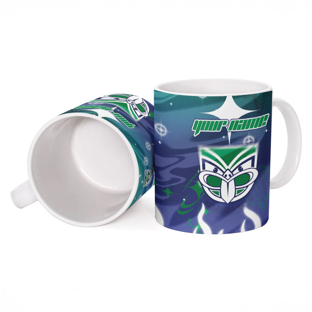 Personalized New Zealand Warriors Ceramic Mug Y2K Grunge Aesthetic With Cyber Flames and Starburst Graphics