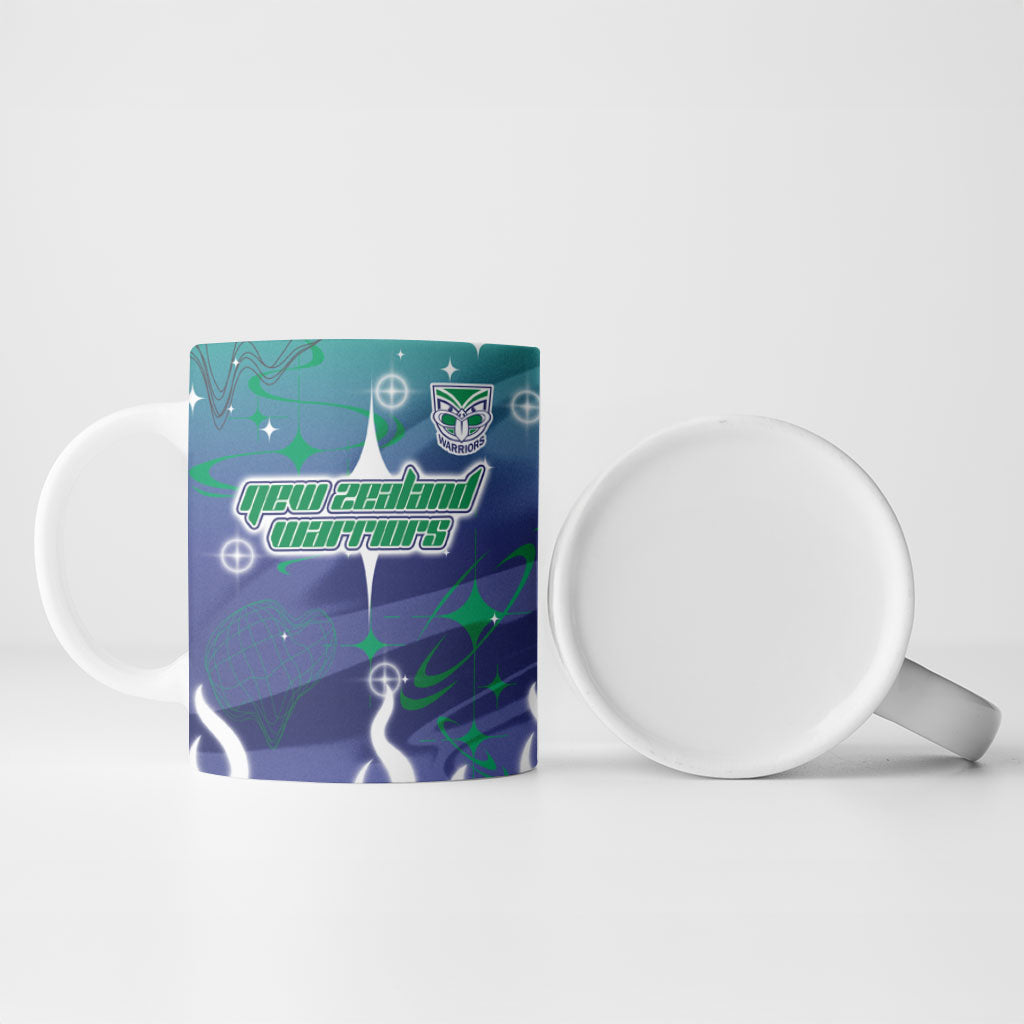 Personalized New Zealand Warriors Ceramic Mug Y2K Grunge Aesthetic With Cyber Flames and Starburst Graphics