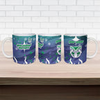 Personalized New Zealand Warriors Ceramic Mug Y2K Grunge Aesthetic With Cyber Flames and Starburst Graphics