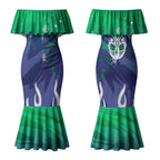 Personalized New Zealand Warriors Couples Matching Mermaid Dress and Hawaiian Shirt Y2K Grunge Aesthetic With Cyber Flames and Starburst Graphics