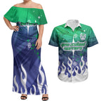 Personalized New Zealand Warriors Couples Matching Off Shoulder Maxi Dress and Hawaiian Shirt Y2K Grunge Aesthetic With Cyber Flames and Starburst Graphics