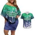 Personalized New Zealand Warriors Couples Matching Off Shoulder Short Dress and Hawaiian Shirt Y2K Grunge Aesthetic With Cyber Flames and Starburst Graphics