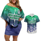 Personalized New Zealand Warriors Couples Matching Off Shoulder Short Dress and Hawaiian Shirt Y2K Grunge Aesthetic With Cyber Flames and Starburst Graphics