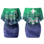 Personalized New Zealand Warriors Couples Matching Off Shoulder Short Dress and Hawaiian Shirt Y2K Grunge Aesthetic With Cyber Flames and Starburst Graphics