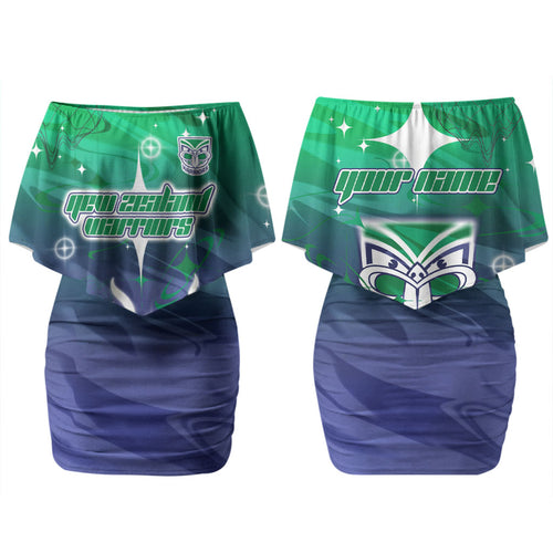 Personalized New Zealand Warriors Couples Matching Off Shoulder Short Dress and Hawaiian Shirt Y2K Grunge Aesthetic With Cyber Flames and Starburst Graphics