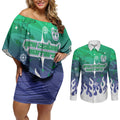 Personalized New Zealand Warriors Couples Matching Off Shoulder Short Dress and Long Sleeve Button Shirt Y2K Grunge Aesthetic With Cyber Flames and Starburst Graphics
