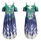 Personalized New Zealand Warriors Couples Matching Summer Maxi Dress and Hawaiian Shirt Y2K Grunge Aesthetic With Cyber Flames and Starburst Graphics