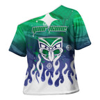 Personalized New Zealand Warriors Cross Shoulder Shirt Y2K Grunge Aesthetic With Cyber Flames and Starburst Graphics